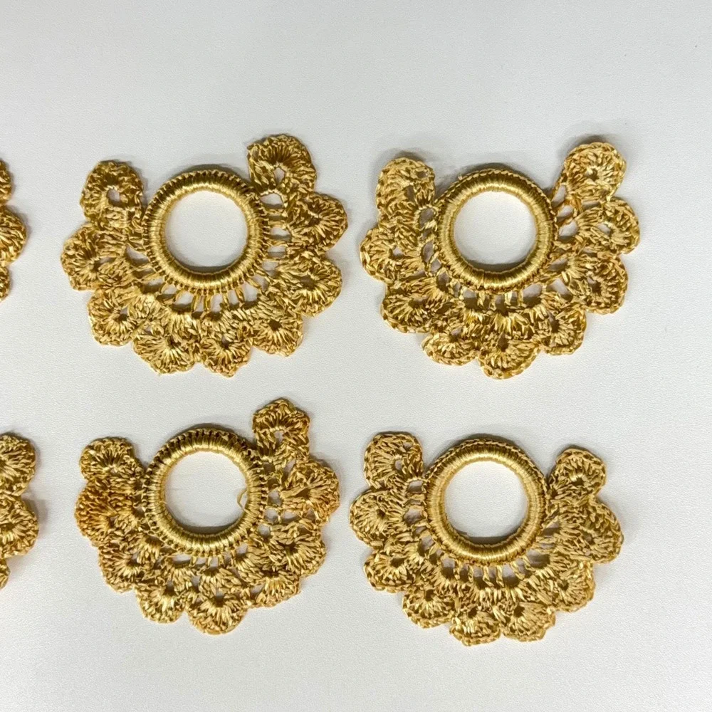 8pc Gold Crochet Lace Appliques Fan Scalloped Metallic Trim Craft Embellishments